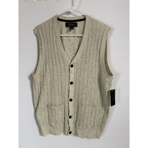 Tasso Elba Cardigan Sweater Vest Mens Large Ivory Cotton Knit Button Up NEW NWT